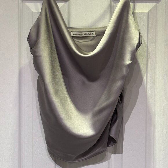 Abercrombie & Fitch Satin Cowl-Neck Top – Grey (Size M) - Picture 1 of 9